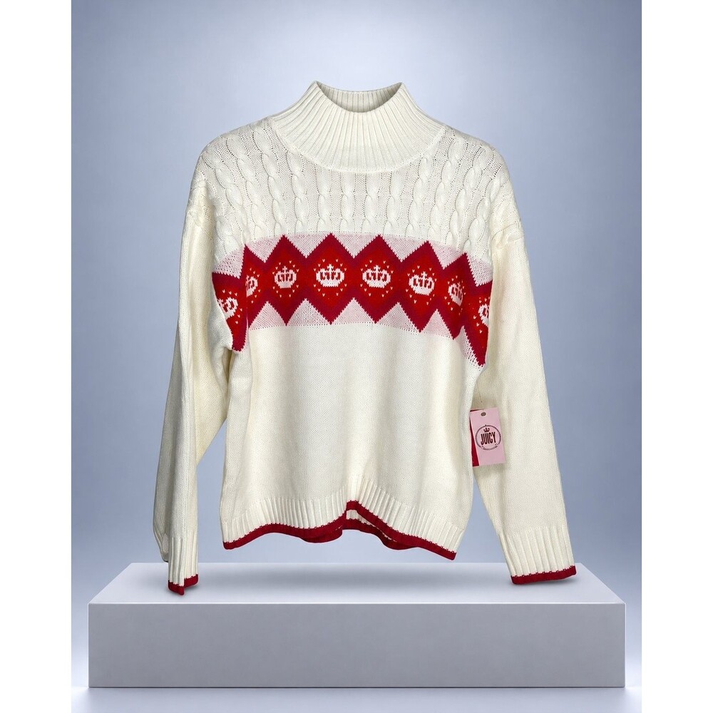 Juicy By Juicy Couture Crown Sweater Womens XL Ivory White NWT Cable Knit
